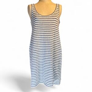 AG Adriano Goldschmied Linen Blue & White Striped Midi Tank Dress